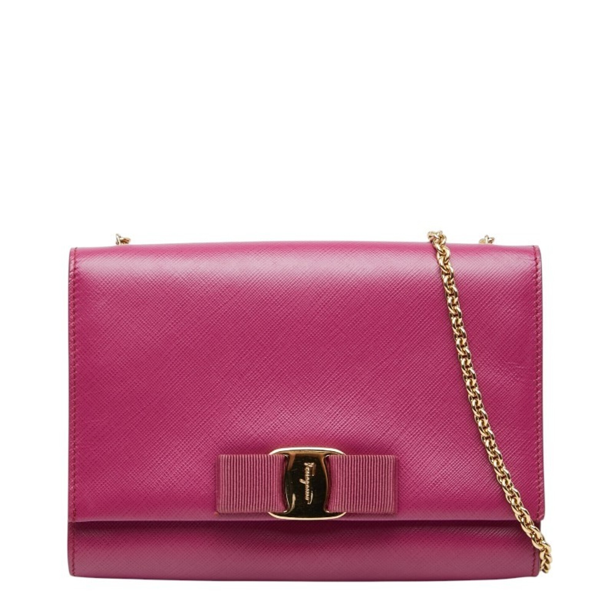 Salvatore Ferragamo Vara Ribbon Chain Shoulder Bag Km-22 B558 Purple Leather ...